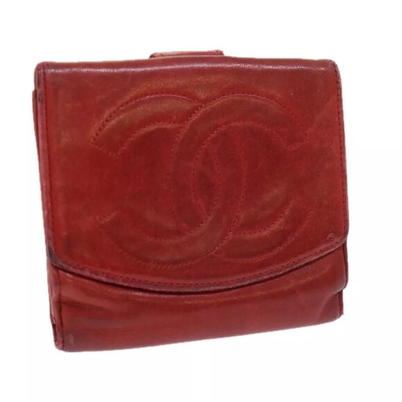 CHANEL Wallet Lamb Skin Red CC - Picture 1 of 13
